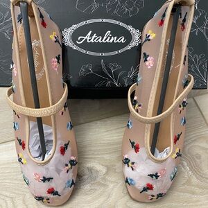 Atalina Embroidered Floral Mesah Mary Jane Flats - Nude/Blush - NWT